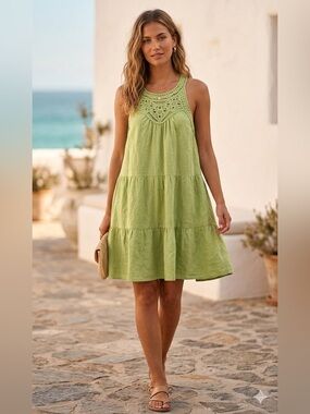 BTFBM Light Green Crochet Yoke Sundress